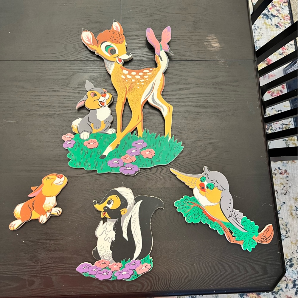 Vintage Disney Bambi Thumper Owl Flower wall art